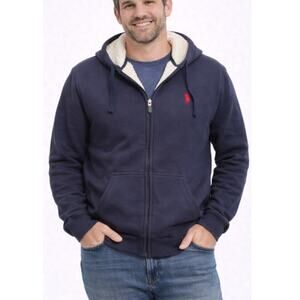 US Polo Assn. Men's Navy Solid Sherpa Lined Zip Up Hoodie Size XS